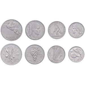 Republika Włoska - REPUBBLICA ITALIANA (1946-) 10, 5, 2 i 1 lira 19...