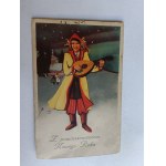 CHRISTMAS POSTCARD NEW YEAR FOLK COSTUMES GUITAR MANDOLIN