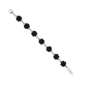 Schwarzes Armband „Romantic Rose“ (Palladium)