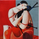 Tomasz Bednarski, Woman with cat (copy of painting by Peter Harskamp "Women and cat")