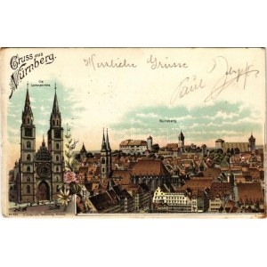 1898 (Vorläufer) Nürnberg, Nuremberg; Die Lorenzkirche / general view, church. Art Nouveau, floral, litho (EK...