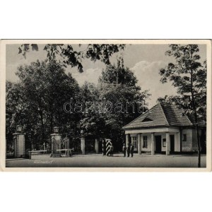 Wünsdorf (Zossen), street view with German soldiers and barrier. Karl Schultz. Aero-Bild-Verlag