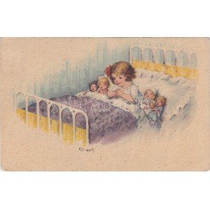 Little girl praying in bed, dolls s: E. Frank (EB)