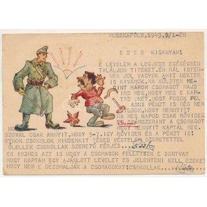 1943 Muszkaföld. Tábori Postai Levelezőlap Oroszországból, antikommunista propaganda. ...