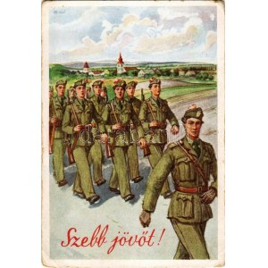 Szebb jövőt! Masírozó leventék / Hungarian military, irredenta propaganda s: Biczó (EM)