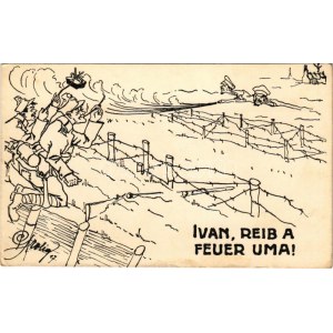 1917 Ivan, reib a feuer Uma! / WWI Austro-Hungarian K.u.k. military art postcard + ...