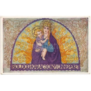 Boldog Karácsonyi Ünnepeket! Rigler József Ede kiadása / Hungarian Christmas greeting art postcard s: Árkay Tesza (EK...