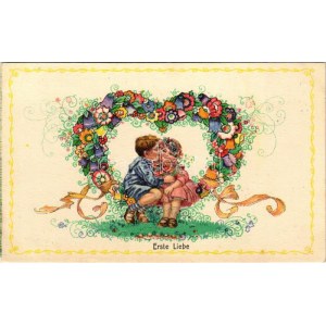Erste Liebe / Children art postcard. B.K.W.I. 123-6. s: August Patek (fl)