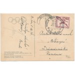 1936 Berlin, Olympische Spiele. Der Fackelstaffel Läufer trifft im Stadion ein. Reichssportverlag SW 68. ...