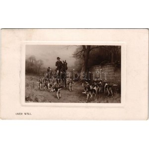 1910 Over wall Hunting art postcard. Rotary Photographic Plate Sunk Gem Series (EK)