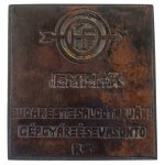 1940 k. "Emlék - Budapest-Salgótarjáni Gépgyár és Vasöntő R.T." kétoldalas Fe plakett (82x78mm) T:AU...