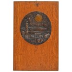 Szöllőssy Enikő (1939-) DN "Napkelte" egyoldalas bronz plakett (108mm), akasztós fa talpon (193x297mm) T...
