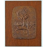 Takács Erzsébet (1928-1999) DN "Napraforgó" öntött bronz plakett, fa alapzaton (~165x121mm) T:AU / Hungary ND ...