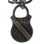 1915 k. "Pro Patria 1914-1915" lakat alakú bronz plakett Fe láncon (20x16mm) T:AU Hungary cca 1915. "Pro Patria 1914...