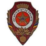 Románia 1950 k. "Infanterist de Frunte (Kiváló gyalogos)" zománcozott bronz kitüntető jelvény csavaros hátlappal...