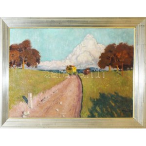 Pólya Tibor (1886-1937): Utazások a sárga postakocsin (cím nélkül). Olaj, vászon, jelzett, javított...