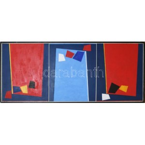 Joseph Kádár (1936-2019): Geometrikus kompozíció (cím nélkül), 1995. Akril, fa, jelzett a hátoldalán, 50×120 cm...