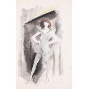 Detre Szilárd (1891-1945): Párizsi kokott, 1930. Vegyes technika, papír. Jelzett. Lap teteje kartonra kasírozva...