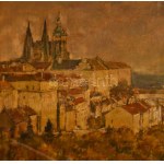 Vlastimil Piha (1920-): Prágai panoráma. Olaj, tempera, karton. Jelezve bal lent (halványan)...