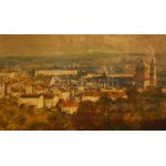 Vlastimil Piha (1920-): Prágai panoráma. Olaj, tempera, karton. Jelezve bal lent (halványan)...