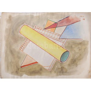 Nolipa István Pál (1907-1986): Geometrikus formák, 1938. Akvarell, papír. Jelzett. 24,5x34 cm