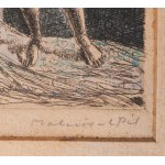 Molnár C Pál (1894-1981): Menyasszony (szürrealista kompozíció). Színezett rézkarc, papír, jelzett, paszpartuban...