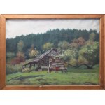 D. Némethy Miklós (1880-?): Erdélyi életkép borjúval. Olaj, vászon. Jelezve balra lent. Laza léckereten...