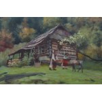 D. Némethy Miklós (1880-?): Erdélyi életkép borjúval. Olaj, vászon. Jelezve balra lent. Laza léckereten...