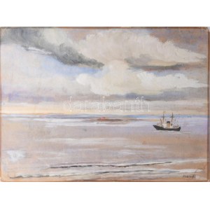Volbrecht, Ernst (1877-1964), német festő/German painter: Hajó a tengeren. Pasztell, papír, jelzett...