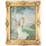 Illencz Lipót (1882-1950): Lány virágokkal. Olaj, vászon, jelezve balra lent. Dekoratív fakeretben, 80×60 cm. ...