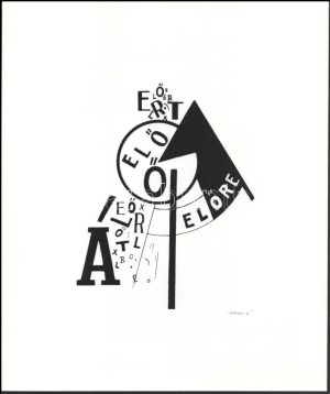 Kassák Lajos (1887-1967): Előre (cím nélkül). Szitanyomat, papír. Jelzett a nyomaton. Pesti Műhely kiadása, az 1981...