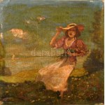 Illencz Lipót (1882-1950): Lány virágokkal. Olaj, vászon, jelezve balra lent. 20×20 cm.