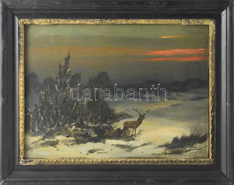Baky Albert (1868-1944): Szarvas. Olaj, karton, jelzett. Dekoratív ...