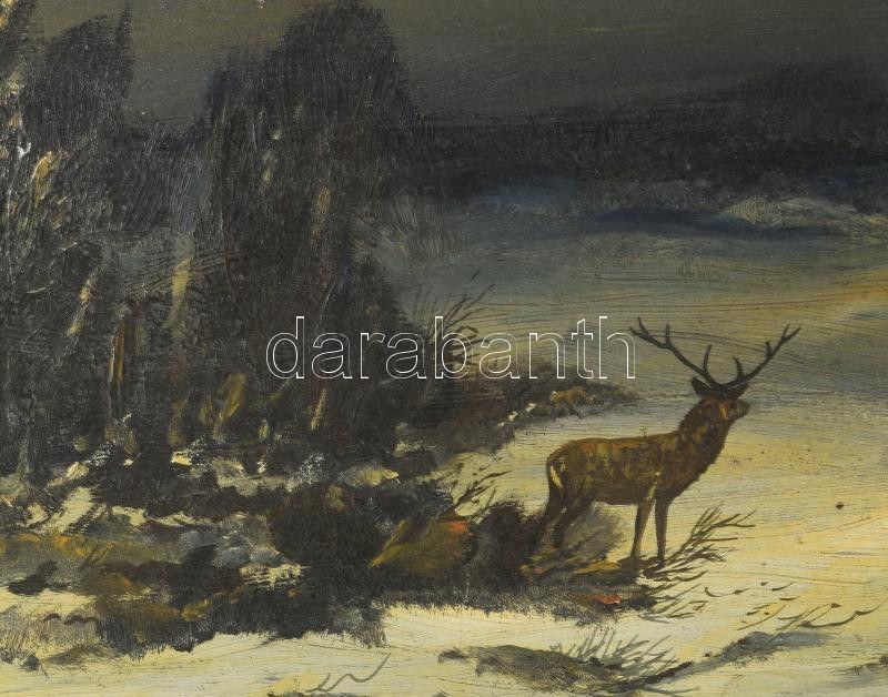 Baky Albert (1868-1944): Szarvas. Olaj, karton, jelzett. Dekoratív ...