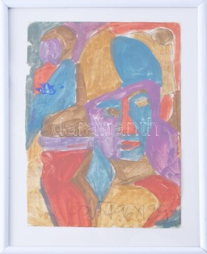 Csepeli Németh Miklós (1934-2012): Emberek, 1996. Akvarell, papír, jelzett, üvegezett keretben...