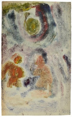 Csepeli Németh Miklós (1934-2012): Társaság. Monotípia, papír, jelzés nélkül. 42x25,5 cm