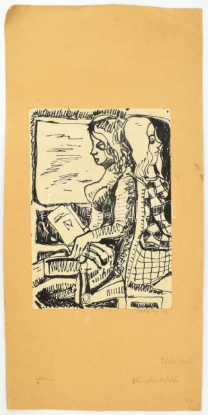 Csepeli Németh Miklós (1934-2012): Utazás, 1977. Tus, papír, jelzett. Papírra kasírozva...