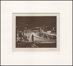 Gáborjáni Szabó Kálmán (1897-1955): Budapesti panoráma. Fametszet, papír, jelzett a fametszeten. Az 1935...