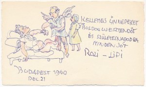 Hermann Lipót (1884-1972): A szárnyas orvos, 1960. Golyóstoll, ceruza, papír, jelzett...