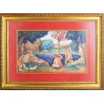 Hermann Lipót (1884-1972): Fürdőzők. Olaj, vászon. Jelezve jobbra lent. Üvegezett, dekoratív fakeretben. 33x54 cm ...