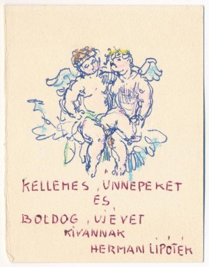Hermann Lipót (1884-1972): Szerelmes puttók, 1960 körül. Golyóstoll, ceruza, papír, jelzett...