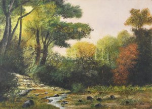 Szücs Károly (1921-): Bakonyi táj. Olaj, farost. Jelzett. Apró felületi sérülésekkel...