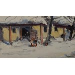 Németh György jelzéssel: Lovasszekér. Olaj, karton, dekoratív fakeretben, 25×35 cm