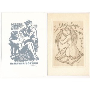 2 db erotikus ex libris: Tempinszky István (1907-1979): Sex libris Stephani Szigeti. Rézkarc, papír, jelzett, 12x8 cm ...