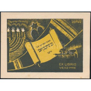 Bartos László (1902-1943): Ex libris Weisz Imre, fametszet, papír, jelzett a metszeten, 8x11 cm