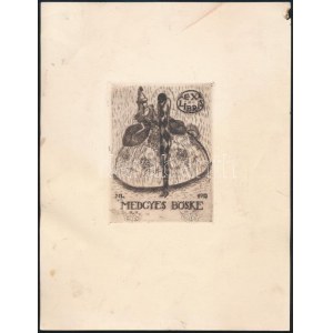 1913 Medgyes László (1892-1952) Ex libris Medgyes Bözske, Rézkarc, papír, jelzett a karcon. 11x8...