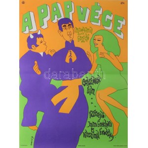 Darvas Árpád (1927-2015): ,,A pap vége, 1969. Filmplakát, papír, jelzett a plakáton, Offset-Nyomda, 58x40 cm...