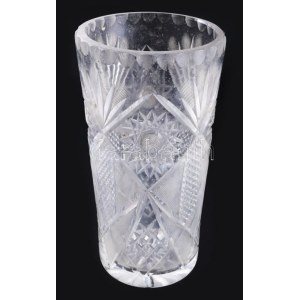 Ólomkristály váza, gazdagon csiszolt mintával, hibátlan, m: 22,5 cm