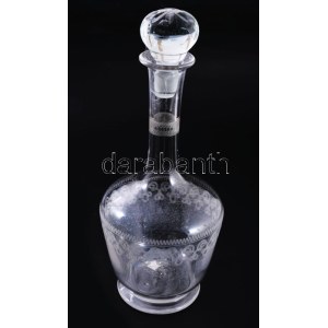 Antik fújt italos palack dugóval, m: 29,5 cm