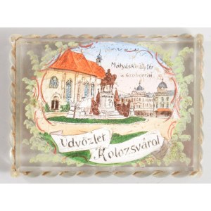 cca 1900 Üdvözlet Kolozsvárról levélnehezék, 7,5x5,5 cm
